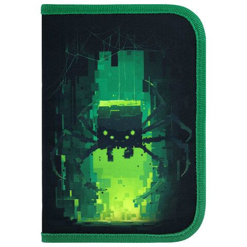 Пенал BRAUBERG, 1 отделение, 2 откидные планки, полиэстер, 21х14 см, Digital spider, 273528
