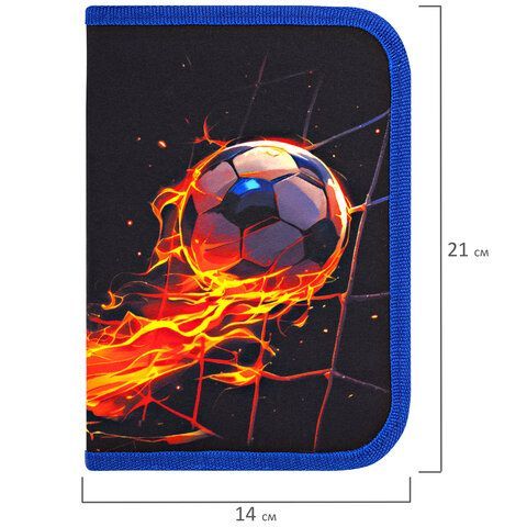 Пенал BRAUBERG, 1 отделение, 2 откидные планки, полиэстер, 21х14 см, Burning ball, 273529