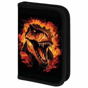 Пенал BRAUBERG с наполнением, 1 отделение, 1 откидная планка, 24 предмета, 21х14 см, Fire dino, 273535