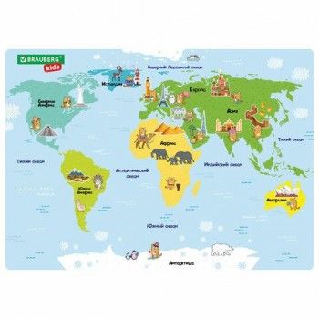 Настольное покрытие BRAUBERG KIDS 4 шт., А3+, пластик, 46x33 см, Кот-энтузиаст изучает Мир, 273619