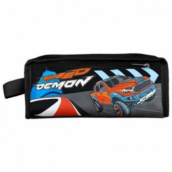 Пенал ЮНЛАНДИЯ ЮНИОР, 2 отделения, с ручкой, полиэстер, Speed demon, 21х8х6 см, 273817