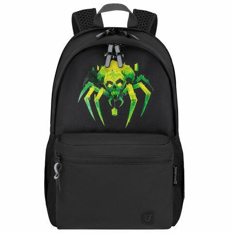 Рюкзак BRAUBERG FASHION CITY универсальный, 2 отделения, Green Spider, черный, 46х31х15 см, 273839
