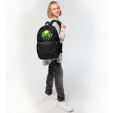 Рюкзак BRAUBERG FASHION CITY универсальный, 2 отделения, Green Spider, черный, 46х31х15 см, 273839