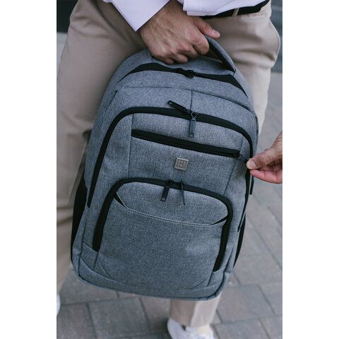 Рюкзак HEIKKI SECURE (ХЕЙКИ) универсальный, 2 отделения, отделение для ноутбука, серый, 46x31x19 см, 273895