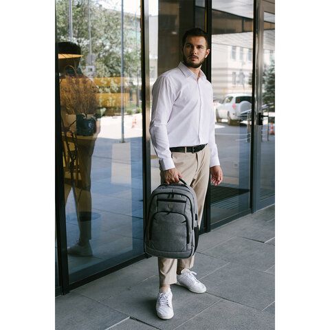 Рюкзак HEIKKI SECURE (ХЕЙКИ) универсальный, 2 отделения, отделение для ноутбука, серый, 46x31x19 см, 273895