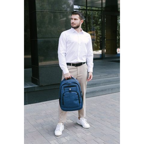 Рюкзак HEIKKI SECURE (ХЕЙКИ) универсальный, 2 отделения, отделение для ноутбука, синий, 46x31x19 см, 273896