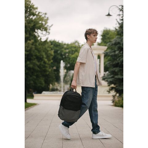 Рюкзак HEIKKI SECTIONS (ХЕЙКИ) универсальный, передние карманы, серый/черный,46,5х30х17 см, 273908