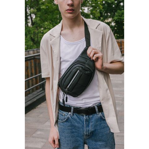 РЕЗЕРВ Сумка на пояс PROMPT, два отделения, светоотражающая молния, черная, 35х13,5х4, 273922