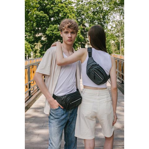 РЕЗЕРВ Сумка на пояс PROMPT, два отделения, светоотражающая молния, черная, 35х13,5х4, 273922