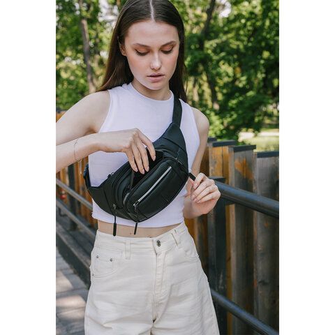 РЕЗЕРВ Сумка на пояс PROMPT, два отделения, светоотражающая молния, черная, 35х13,5х4, 273922