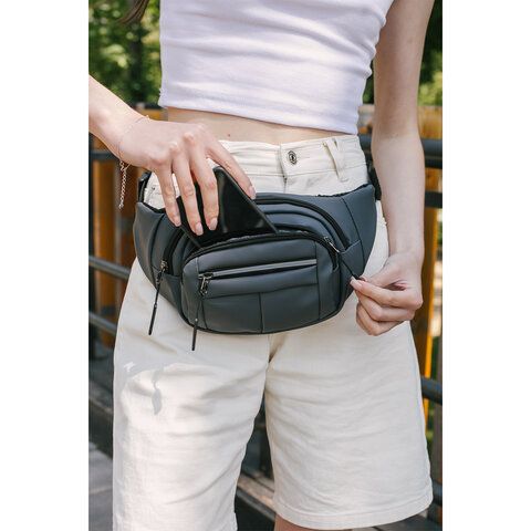 РЕЗЕРВ Сумка на пояс PROMPT, два отделения, светоотражающая молния, серая, 35х13,5х4, 273925