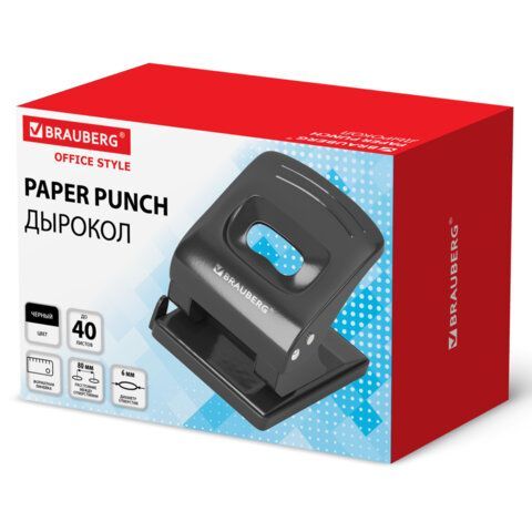 Дырокол металлический BRAUBERG "Office style", до 40 листов, черный, 273955
