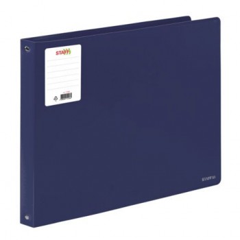 Папка на 4 кольцах БОЛЬШОГО ФОРМАТА А3, ГОРИЗОНТАЛЬНАЯ, 30 мм, до 250 листов, синяя, 0,8 мм, STAFF, 273998