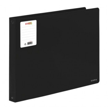 Папка на 4 кольцах БОЛЬШОГО ФОРМАТА А3, ГОРИЗОНТАЛЬНАЯ, 30 мм, до 250 листов, черная, 0,8 мм, STAFF, 274003