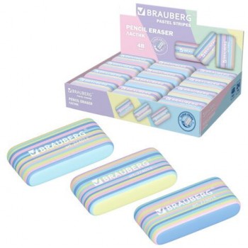 Ластик BRAUBERG 24 шт. "PASTEL STRIPES", 45х24х10 мм, пастельные цвета ассорти, 274014
