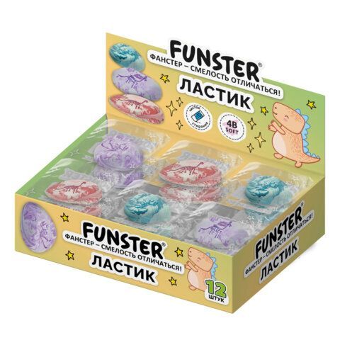 Ластик фигурный FUNSTER 12 шт. (ФАНСТЕР) "ПАЛЕОНТОЛОГ", цвета ассорти, пакет, 274017