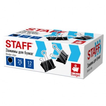 Зажимы для бумаг STAFF 36 шт. ECO, КОМПЛЕКТ 12 шт, 25 мм, на 100 листов, черные, картонная коробка, 274032