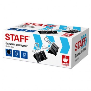 Зажимы для бумаг STAFF 24 шт. ECO, КОМПЛЕКТ 12 шт, 32 мм, на 140 листов, черные, картонная коробка, 274033