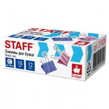 Зажимы для бумаг STAFF 60 шт. ECO, КОМПЛЕКТ 12 шт, 15 мм, на 45 листов, цветные, карт.коробка, 274036