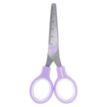 Ножницы BRAUBERG KIDS 130 мм, ручки лавандовые, закругленные лезвия с линейкой, 274061