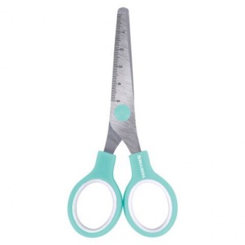Ножницы BRAUBERG KIDS 130 мм, ручки мятные, закругленные лезвия с линейкой, 274062