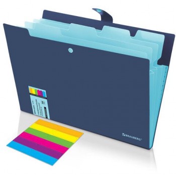 Папка-органайзер на кнопке 5 отделений, BRAUBERG "Extra", А4, синяя с голубым, 274096