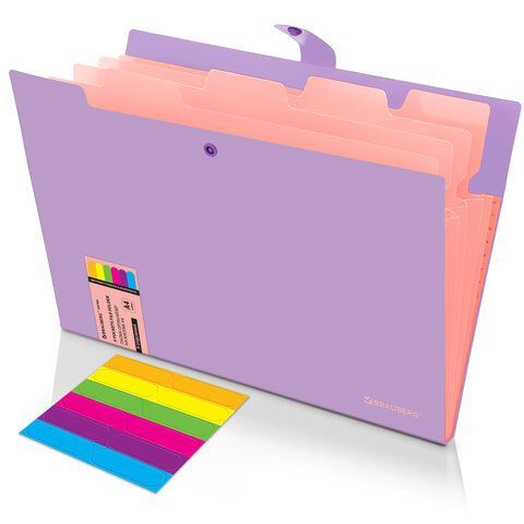 Папка-органайзер на кнопке 5 отделений, BRAUBERG "Extra", А4, лиловая с персиковым, 274098