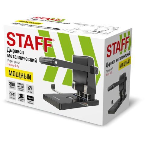 Дырокол металлический МОЩНЫЙ STAFF "Heavy duty ECO", до 300 листов, черный, 274242