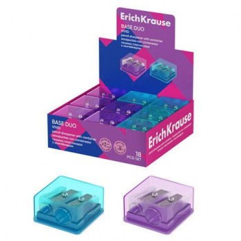 Точилка ERICH KRAUSE 18 шт. Base Duo Vivid, с контейнером, пластиковая, корпус ассорти, 6008, 60081