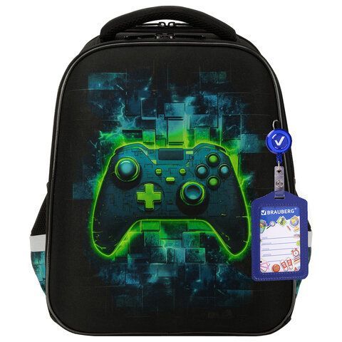 Ранец BRAUBERG FIT, 2 отделения, "Neon gamepad", 3D-панель, 38х27х14 см, 274385