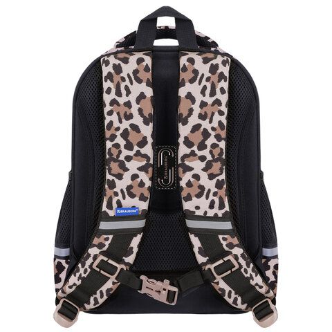 Ранец BRAUBERG STABLE, 2 отделения, с брелком, "Curious leopard", 36х28х16 см, 274387