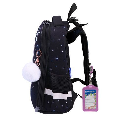 Ранец BRAUBERG PREMIUM, 2 отделения, с брелком, "White kitten", СВЕТЯЩИЙСЯ, 38х29х16 см, 274392