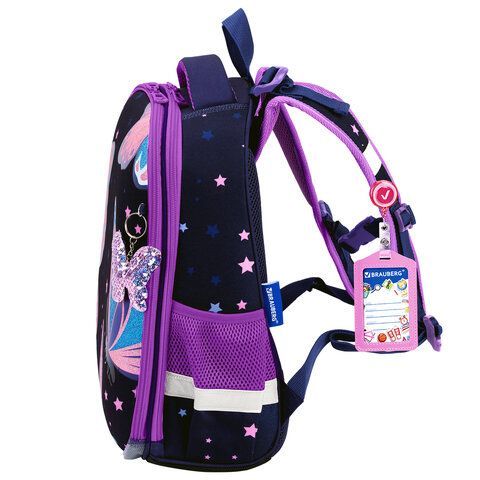 Ранец BRAUBERG PREMIUM, 2 отделения, с брелком, "Shining butterflies", блестки, 38х29х16 см, 274393