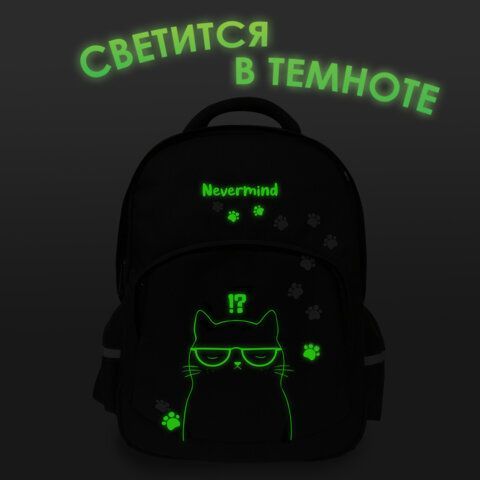 Рюкзак BRAUBERG SOFT, 2 отделения, 3 кармана, "Tough cat", СВЕТЯЩИЙСЯ, 40х31х15 см, 274401