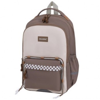 Рюкзак BRAUBERG STYLE, 2 отделения, 4 кармана, "Brown checks", коричневый, 40х26х15 см, 274412