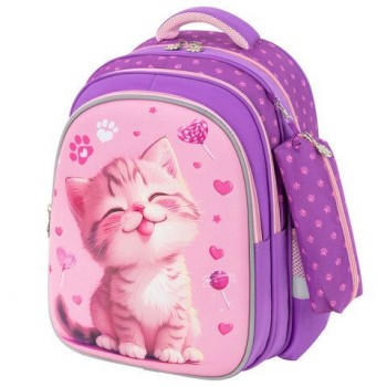 Рюкзак SNOOBAG (СНУБЭГ) MIND с пеналом в комплекте, 2 отделения, "Teasing kitty", 40х28х18 см, 274443