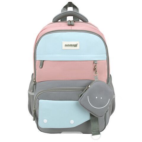 Рюкзак SNOOBAG (СНУБЭГ) PROACTIVE с кошельком, 2 отделения, Smile, серо-розовый, 40х29х17 см, 274445