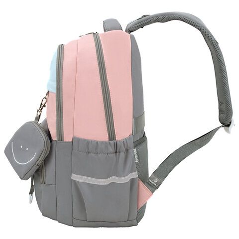 Рюкзак SNOOBAG (СНУБЭГ) PROACTIVE с кошельком, 2 отделения, Smile, серо-розовый, 40х29х17 см, 274445
