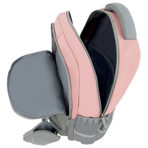 Рюкзак SNOOBAG (СНУБЭГ) PROACTIVE с кошельком, 2 отделения, Smile, серо-розовый, 40х29х17 см, 274445