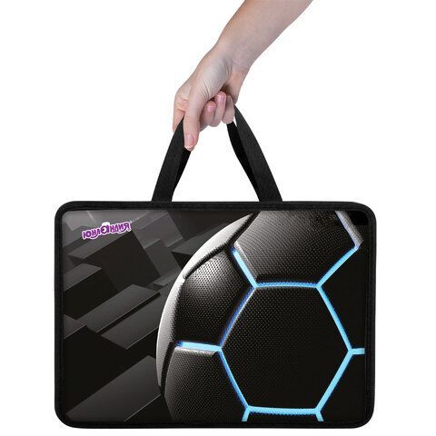 Папка на молнии с ручками ЮНЛАНДИЯ А4, 1 отделение, пластик, 80 мм, "Soccer ball", 274489