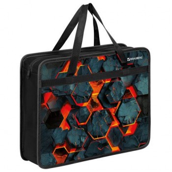 Папка на молнии с ручками BRAUBERG А4, 1 отделение, пластик, 80 мм, "Lava blocks", 274496