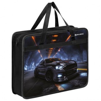 Папка на молнии с ручками BRAUBERG А4, 1 отделение, пластик, 80 мм, "Fast car", 274498