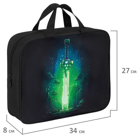 Папка на молнии с ручками BRAUBERG KIDS А4, 1 отделение, полиэстер, 80 мм, "Neon sword", 274514