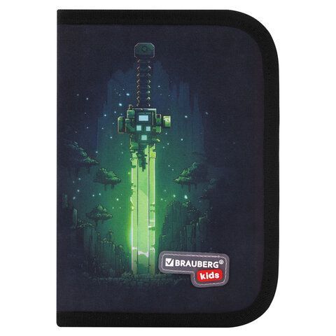 Пенал BRAUBERG KIDS, 1 отделение, 2 откидные планки, 21х14 см, "Neon sword", 274546