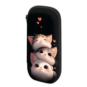 Пенал ЮНЛАНДИЯ, 1 отделение, карман, полиэстер/EVA, 22х10х5 см, "Fluffy cats", 274556