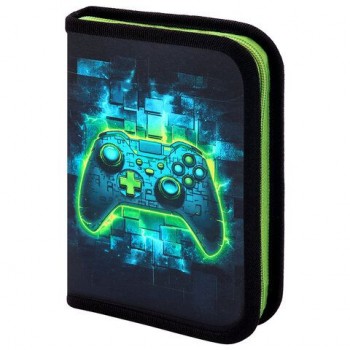Пенал BRAUBERG, 1 отделение, 1 откидная планка, полиэстер, 21х14 см, "Neon gamepad", 274596