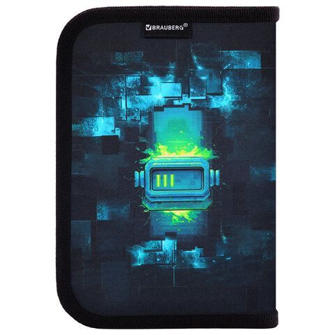 Пенал BRAUBERG, 1 отделение, 1 откидная планка, полиэстер, 21х14 см, "Neon gamepad", 274596