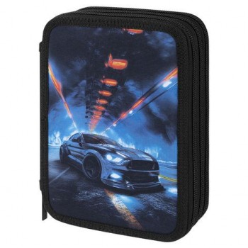 Пенал BRAUBERG, 3 отделения, полиэстер, 21х14 см, "Night race", 274601