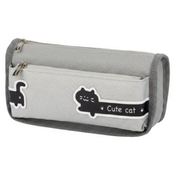 Пенал мягкий BRAUBERG, 2 отделения, полиэстер, "Long cat", светло-серый, 21х9х6 см, 274612