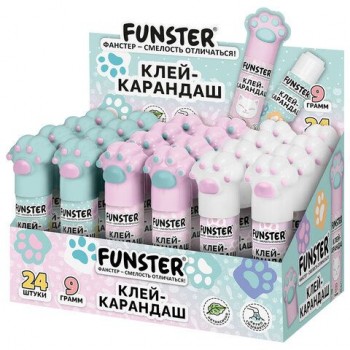 Клей-карандаш 9 г, кросс-серия КОШАЧЬИ ЛАПКИ, фигурный колпачок, ассорти, FUNSTER 48 шт. (ФАНСТЕР), 274660
